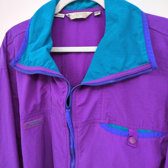 VTG Columbia Radial Sleeve Jacket L Purple Teal Nylon Windbreaker 90s Y2K Hiking - Picture 3 of 7